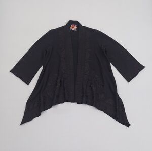 Johnny Was Black Delphine Floral Embroidered Draped Cardigan Size Large